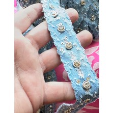 Gönülden Tasarım En 3 cm Zirkon Taşlı Zımbalı Kot Şerit Dikiş Aksesuarı 1 Metre