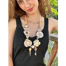 Gönülden Tasarım Triko Çiçekli Bambu Kadın Kolye 33 cm