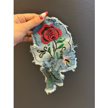 Gönülden Tasarım Nakış Işleme Kot Çiçekli Arma Dikiş Aplike 24X12 cm