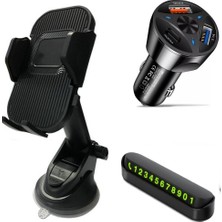 CHNA Oto Aksesuar Üçlü Set Araç Içi Telefon Tutacağı Hızlı Şarj 3 Çıkışlı Oto Çakmaklık Fosforlu Araba Park Numaratörü Özel