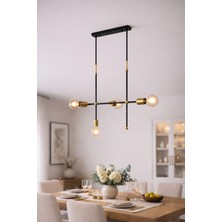 Repplam Lucea Modern Siyah Gold 4lü Sarkıt Avize Yemek Masası Üstü Dekoratif Salon Avizesi Rustik Ampul Hediyeli
