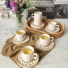Indispensablely Keramika Worn Gold Stackable Çay Takımı 12 Parça 6 Kişilik 22968-23057