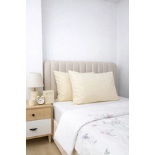 Miracolo Home Ekru %100 Pamuk 50X70 cm Düz Renk Yumuşak Dokulu Kapaklı Yastık Kılıfı 2’li Set
