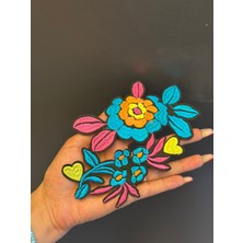 Gönülden Tasarım Ütü Ile Yapışan Nakış Işleme Renkli Çiçek Arma Aplike 16X12 cm