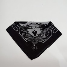 Mare Accessories Kuru Kafa ve Motor Temalı Siyah Bandana Fular