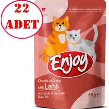 Enjoy Kedi Pouch Kuzu Etli Yaş Mama Sos Içinde Et Parçacıklı 85 gr 22 Ad