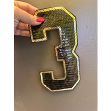Gönülden Tasarım Ütü Ile Yapışan Pul Payetli 3 Rakamı Arma Dikiş Aksesuarı 22X12 cm