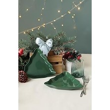 Indispensablely Keramika Yeşil Çam Kayık Tabak 22 cm 2 Adet 308
