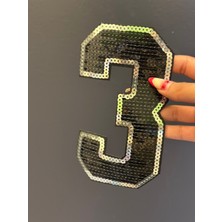 Gönülden Tasarım Ütü Ile Yapışan Payetli 3 Rakamı Arma Dikiş Aplike  18X10 cm