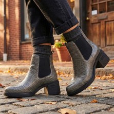 Çiğdem Kundura Viron Yuvarlak Burunlu Yandan Lastikli Kadın Chelsea Bot - Füme - 39