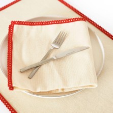 Alesta Home Alesta Home Kırmızı Biyeli Krem 6'lı Keten Peçete 45x45 cm PCT008