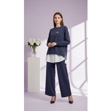 Nurcan Çetin 26471 Yanları Fermuar Detaylı Broşlu Tunik Pantolon Takım