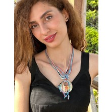 Gönülden Tasarım Deniz Kabuğu Boncuklu Deri Kayış Kadın Kolye 30 cm