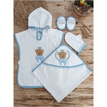 Plentiful Yeni Doğan Yaş Bear Nakışlı Pareolu 4lü Erkek Bebek HAVLU20 Takımı