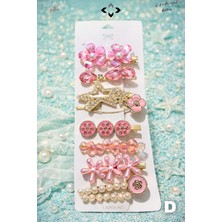 Liground 8 Pcs Kadın Toka Seti Renkli Inci Taşlı Fiyonk Detaylı Çıtçıt Toka Mandal Toka Hediye Saç Tokası Set