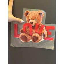 Gönülden Tasarım Ütü Ile Yapışan Tasarım Love Yazılı Ayı Transfer Baskı Arma 22X20 cm