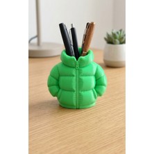 Blurix Şişme Mont Tasarımlı Kalemlik | Dekoratif Masaüstü Organizer - Neon Yeşil