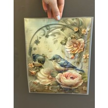 Gönülden Tasarım Ütü Ile Yapışan Çiçekli Kuş Transfer Baskı Arma 23X18 cm
