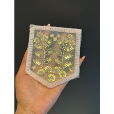 Gönülden Tasarım 14X12 cm Boncuk Payet Işleme Çiçekli Cep Arma Dikiş Aplike