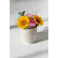 Talaşoğlu Desenli Mineral Döküm Saksı – Beyaz Geometrik Desen