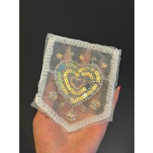 Gönülden Tasarım 14X12 cm Boncuk Pul Işleme Kalp Cep Arma Dikiş Aplike