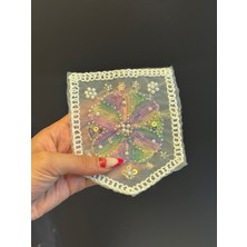Gönülden Tasarım 13X11 cm Boncuk Pul Işleme Renkli Çiçek Cep Arma Dikiş Aplike