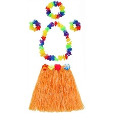 MegaSepet Mey Ithalat® Yetişkin ve Çocuk Uyumlu Luau Aloha Hawaii Turuncu Etek ve Renkli Kolye Taç 2 Adet Bileklik Seti