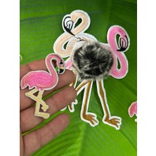 Gönülden Tasarım Ütü Ile Yapışan Filamingo Aile Arma Seti Dikiş Aplike 14X10-6X3 cm