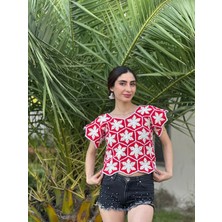 Gönülden Tasarım El Örgüsü Kar Tanesi Motifli Kadın Bluz S/m/l