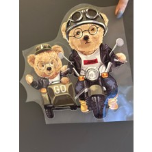 Gönülden Tasarım Ütü Ile Yapışan Tasarım Motor Süren Ayı Transfer Baskı Arma 22X21 cm