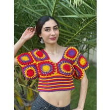 Gönülden Tasarım El Örgüsü Etnik Kadın Crop Bluz