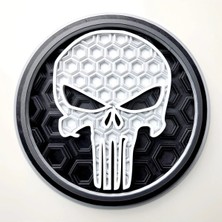North Edge 3D Punisher Skull 3D Duvar Dekoru – Süper Kahraman Temalı Kabartmalı Tablo – 18 cm