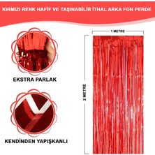 MegaSepet Mey Ithalat® Kırmızı Renk Ekstra Metalize Parlak Saçaklı Arka Fon Perde Ithal A Kalite 1x2 Metre