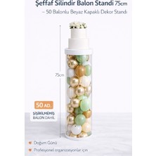 Bkmc Party Şeffaf Balon Standı 90 cm | 50 Balonlu Beyaz Kapaklı Pasta Standlı Dekor Kolonu