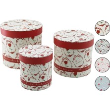 Marsilyan 3pcs Yuvarlak Çiçek Desenli - Mix Renkli Karton Hediye Kutusu 18-16-12CM (4887)