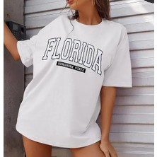 Kadın Baskılı T-Shirt Kısa Kol Bisiklet Yaka Ovarsize Rahat Kalıp Tişört -  Beyaz