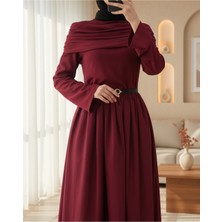 Moda Morfo Eteği Poplin Üstü Sendy İki Parçalı Pileli Elbise -Bordo