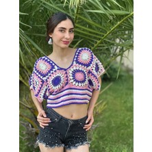 Gönülden Tasarım El Örgüsü Etnik Kadın Crop Bluz