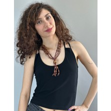 Gönülden Tasarım Bambu Boncuklu Tasarım Kadın Kolye 24 cm