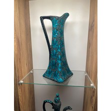 Anka Select El Yapımı 30 cm Iznik Çini Sanatı Turkuaz Renk Kabartma Desenli Antik Ibrik Sürahi Çini Vazo