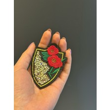 Gönülden Tasarım 8x6 cm Ütü Ile Yapışan Boncuk Işleme Çiçekli Arma Dikiş Aplike