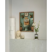Des Vu Print Tuvalette Gazete Okuyan Kedi Posteri, Banyo Kedi Temalı Çerçevesiz Poster