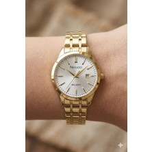 Ferrucci Modern ve Şık Kadın Kol Saati | 31 mm Çelik Kasa, Altın Metal Kordon, Gümüş Kadran