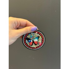 Gönülden Tasarım Ütü Ile Yapışan Taşlı Kelebek Arma Dikiş Aplike Çap 7 cm