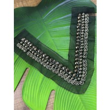 Gönülden Tasarım Füme Boncuk Işleme Siyah Yaka Dikiş Aksesuarı 23X4 cm