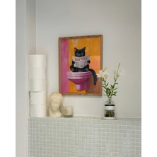 Des Vu Print Tuvalette Gazete Okuyan Kedi Posteri, Kedi Posteri, Çerçevesiz Banyo Kedi Temalı Poster