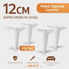 İmt Aksesuar Aspen Mobilya Ayağı 12 cm (4'lü Set) Beyaz Koltuk Baza Dolap Tv ünitesi Yatak Odası Konsol Ayağı