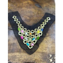 Gönülden Tasarım Renkli Boncuk Işleme Yaka Dikiş Giyim Aksesuarı 26X13 cm