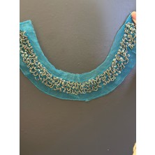 Gönülden Tasarım Mavi Tül Füme Boncuk Işleme Dikiş Aksesuarı Yaka 20X4 cm
