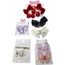 Spteks Kız Çocuk Güzel Sevimli Taşlı ve Incili Fiyonk Model Çeşitli Lastik ve Pens Toka 5 Li Set